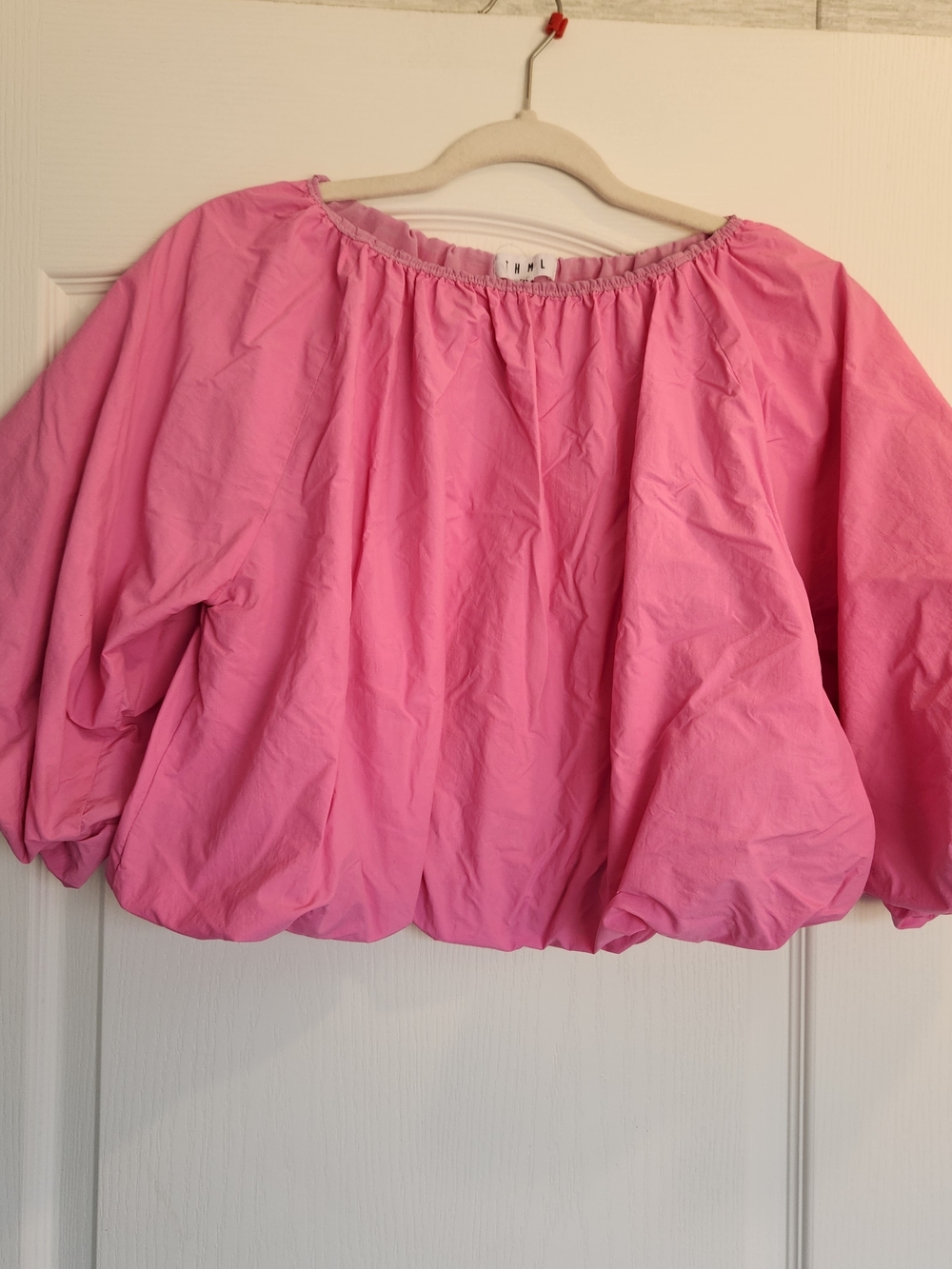 THML Pink Off-the-Shoulder Bubble Hem Blouse M Euc